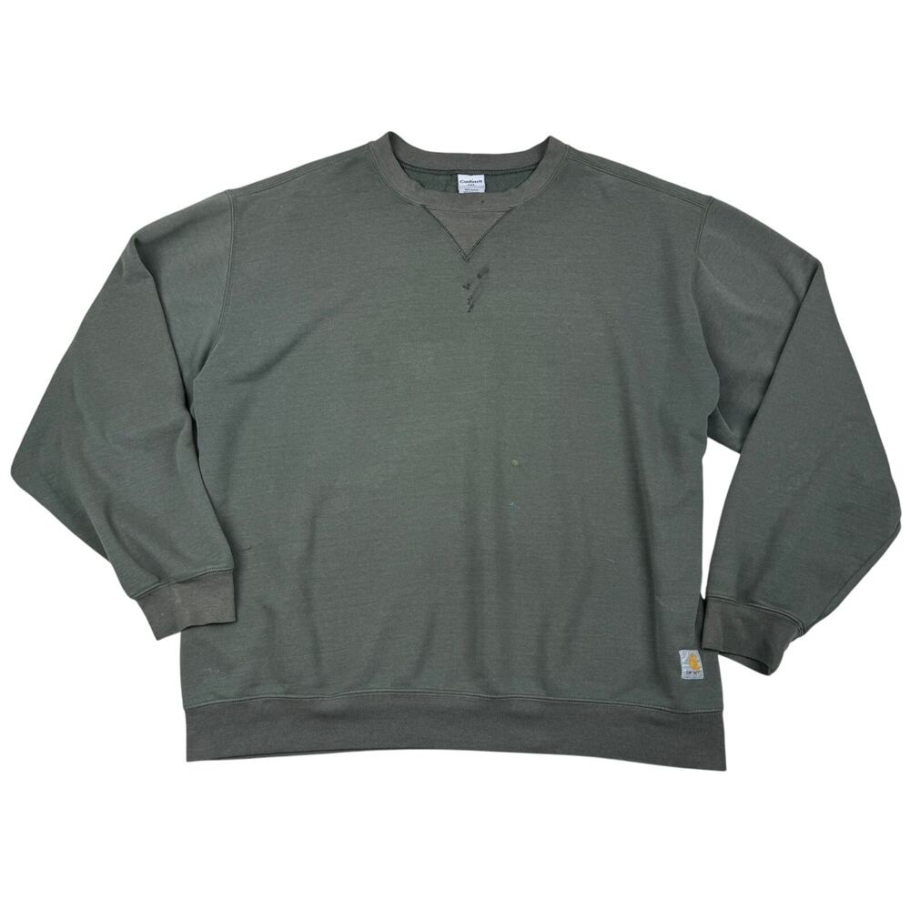 Carhartt Crewneck Sweatshirt Green Workwear Distressed Vintage 2XL